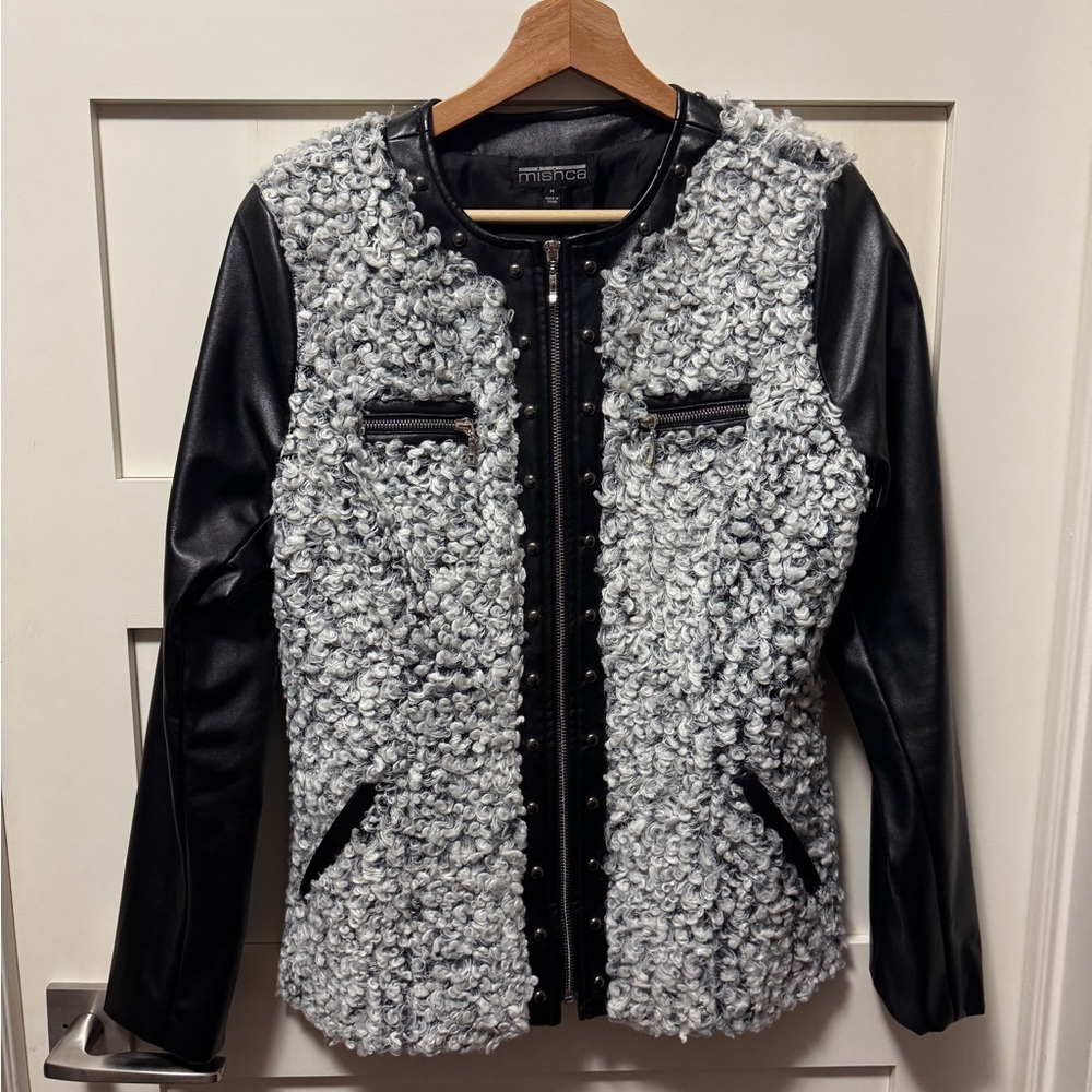 Textured Black and Gray Faux Leather Jacket